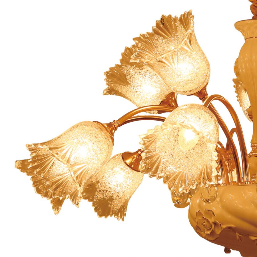 Đèn chùm sứ và thủy tinh cao cấp hình bông hoa 15 tay 1000mm Venus PC9258/10+5