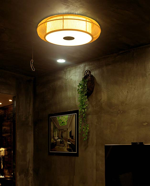 đèn trang trí bằng mây tre đan cho nhà hàng quán cà phê