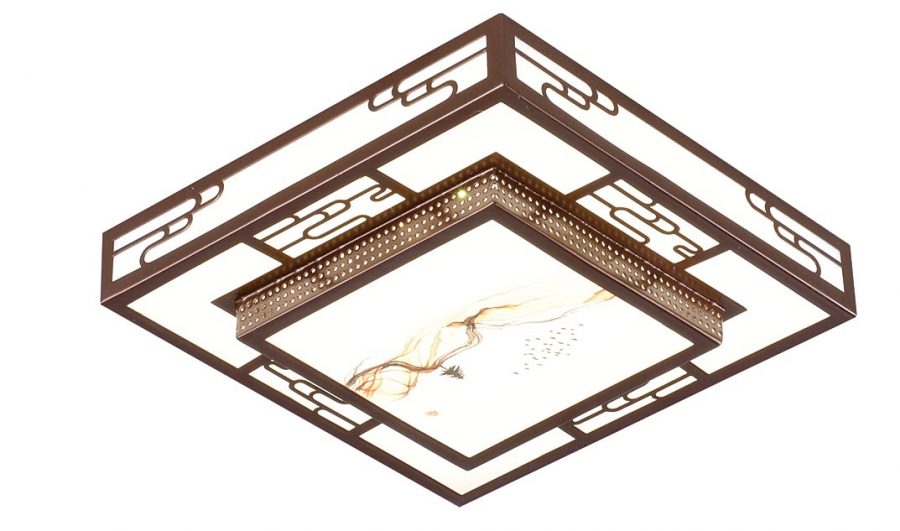 Đèn LED ốp trần trang trí hoa văn cung đình trung quốc tròn & vuông 800x800 Đồng mâm Thủy tinh Venus 6607