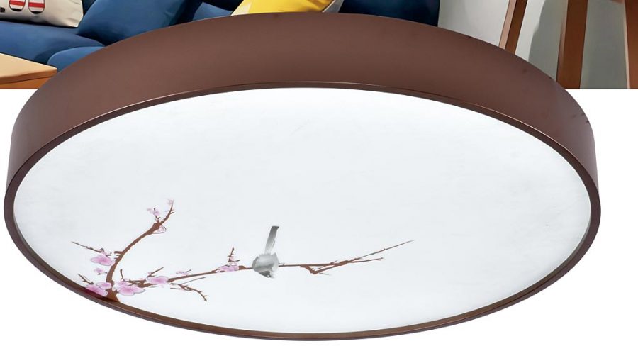 Đèn LED ốp trần trang trí hình cành cây và con chim tròn & vuông 850x850 Sắt mâm Thủy tinh Venus 8817